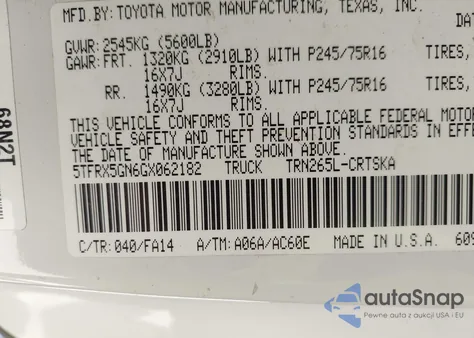2016 Toyota Tacoma Sr from USA, damaged, VIN 5TFRX5GN6GX062182